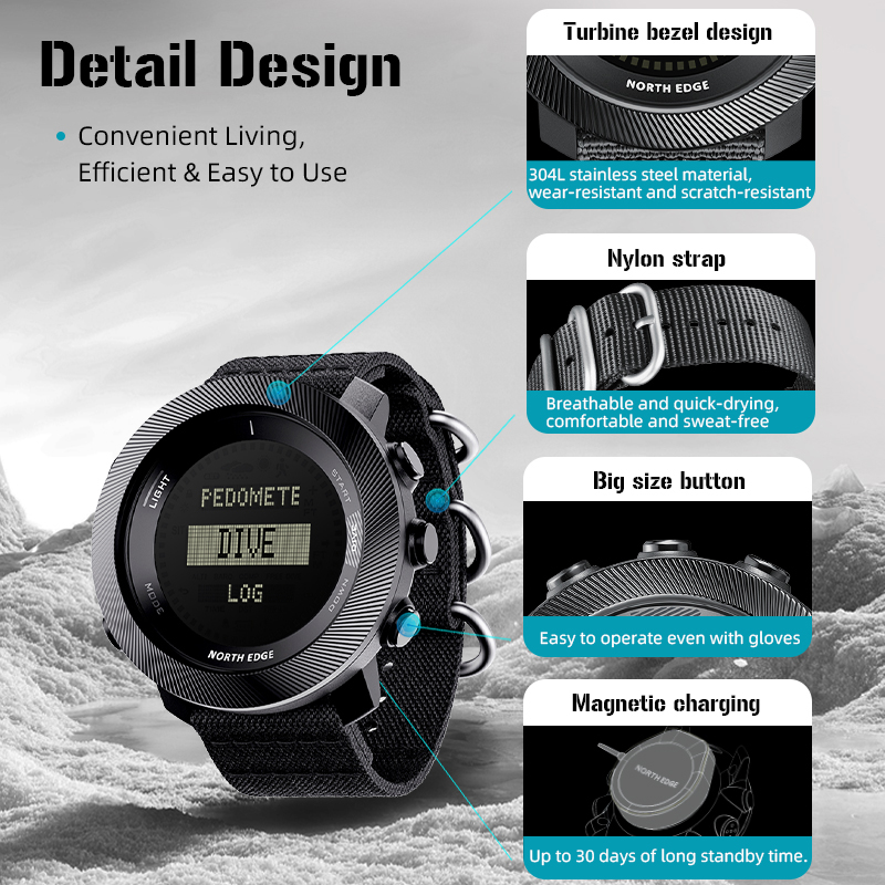 Мужские цифровые часы NORTH ED – обзор и цена Altimeter Compass Watch