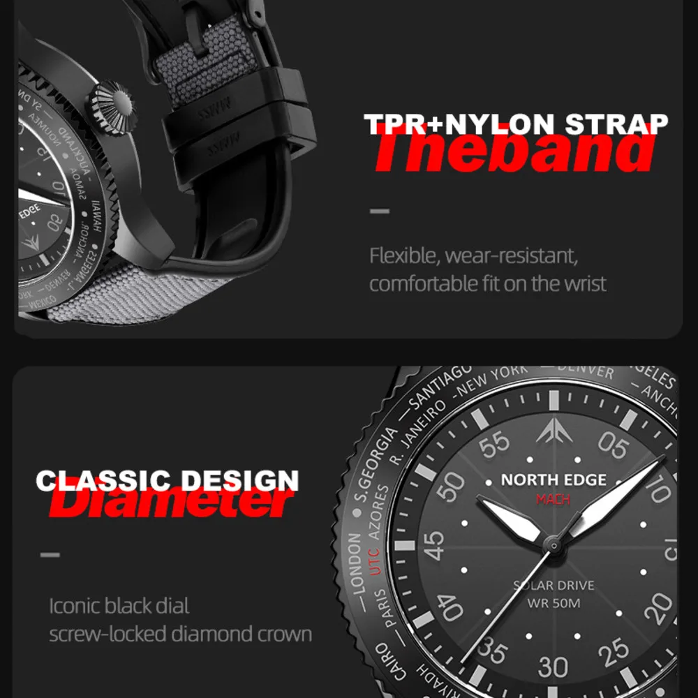 NORTH EDGE MACH Серия пилотов  – обзор и цена Solar Powered Watch