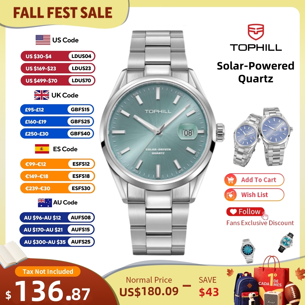 Роскошные мужские часы TOPHILL – обзор и цена Solar Powered Watch
